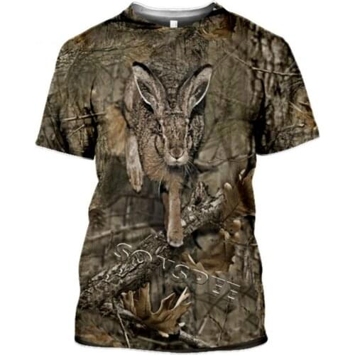 Men and Women Casual Funny T-shirt Camouflage T-shirt Hunting Animal Rabbit 3D Fashion Street Clothing Short Sleeve