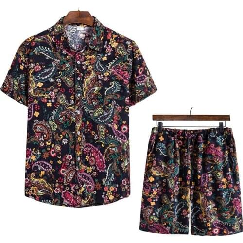 Paisley Mens Sets Short Sleeve Summer Casual Aloha Shirt Suit Print Hawaiian Beach Shorts Set Oversize Streetwear 13+ Colors
