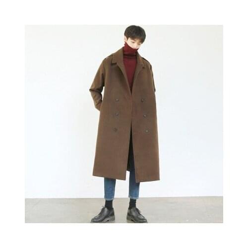 2020 Fashion New Autumn Winter Men Woolen Coat Long Loose Warm Male Overcoat Double breasted Windbreaker Hot Sale LX1379