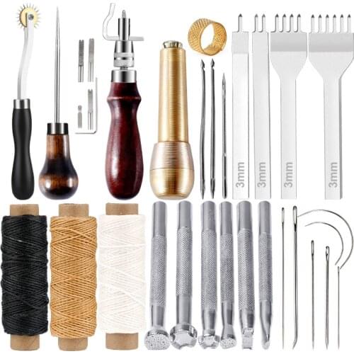 KAOBUY Professional Leather Craft Tools Kit Hand Sewing Stitching Punch Carving Work Saddle Groover Set Accessories DIY Tool