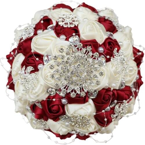 Newest Cheap Crystal Brooch Wedding Bouquet Wedding Accessories Bridesmaid Artifical Satin Flowers Bridal Bouquet