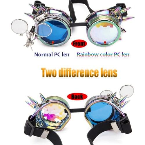 C.F.GOGGLE Punk Goggles Rainbow Glasses Different Color Lens Unisex Rivet Steampunk Goggles Cosplay Vintage Gothic Eyewear