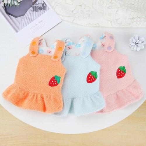 Dog Clothes Autumn/winter Pet Clothing Schnauzer Teddy Dress Strawberry Dress for Small Dog Puppy Birthday Skirt Cat Pink Coat