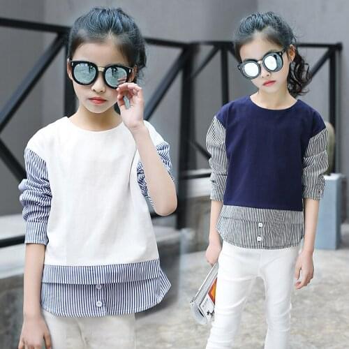 2019 Autumn kids clothes children clothing fashion striped patchwork girl blouse child shirt for girls clothes 2 colors 4-14Y