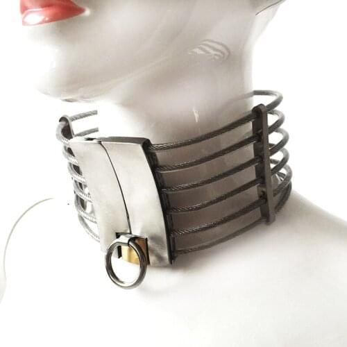 Lockable Stainless Steel Neck Collar Fetish Slave Role Play Bondage Steel Wire Choker Adult Games Sex Product For Couples