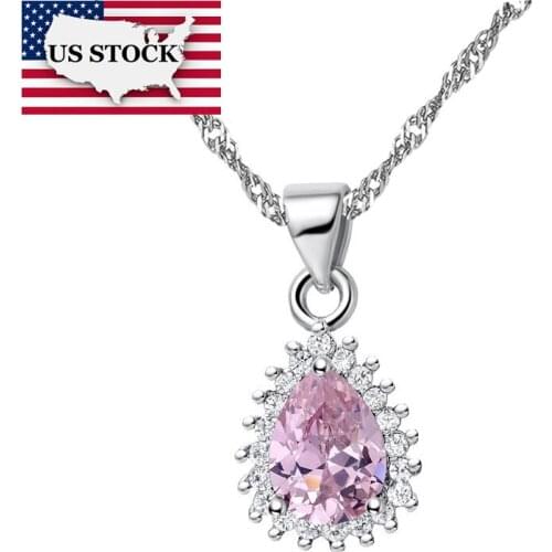 US STOCK 5% Off Crystal Necklaces Pendants Silver Pear Shape Necklace Acessorios Para Mulher Chain Jewellery Uloveido N1206
