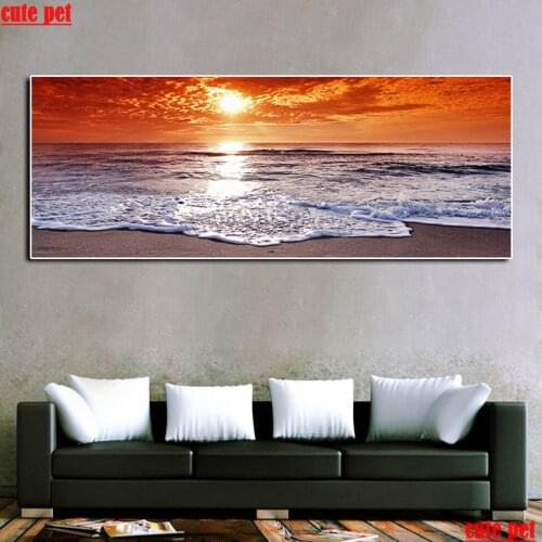 DIY full square diamond painting Sunset ocean waves seascape pictures for embroidery diamond mosaic decor Natural scenery large