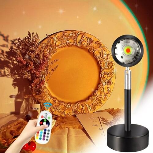 Sunset Projection RGB Lamp USB Color Changing Atmosphere Night Light with Remote Control Bedroom Decoration Background Lighting