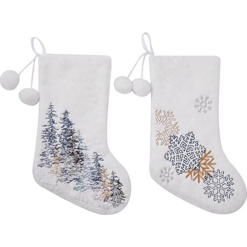 Christmas Stockings, 2 Pcs Xmas Stockings Decorations, Embroidery Gift Candy Bag for Xmas Holiday Party Home Decoration