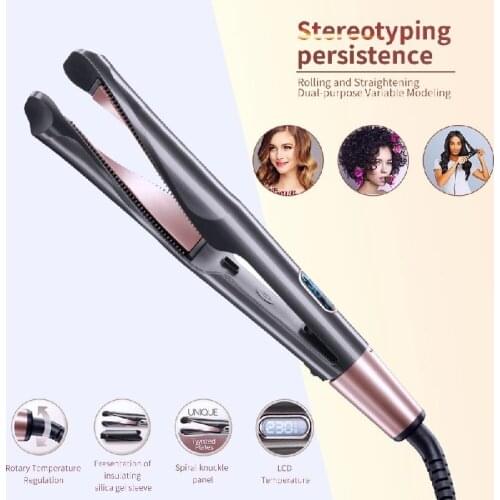 Curling and Straightening Dual-Purpose Spiral Hair Straightener Comb Combo Straight Splint LCD Panel Perm Curling Iron