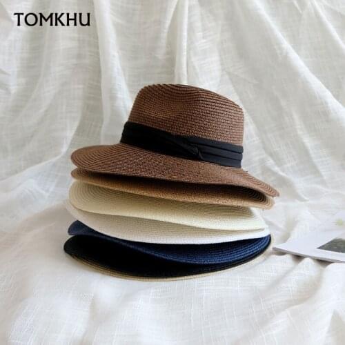 Fashion Summer Unisex Sun Hat Casual Vacation Panama Straw Cap Women Wide Brim Beach Jazz Men Hats Foldable Chapeau Wholesale