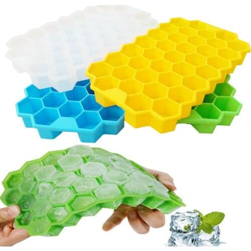 Silicone Honeycomb Ice Cube Trays with Removable Lids Food Grade Flexible Ice Molds for Party Whiskey Cocktail Cold Drink
