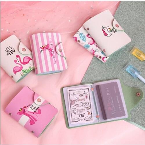 Pretty Flamingo PU Leather Credit Card Holder Renault Key Card Cover Identity Card Cover Case Holder Stationery Birthday Gift