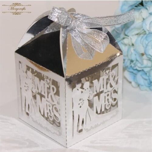Bride and groom wedding luxury candy gift box packaging with ribbon