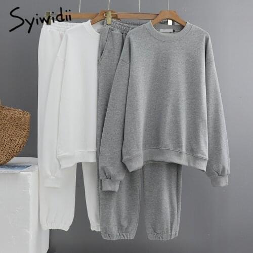 Syiwidii Tracksuit Women Fall Winter 2021 Womens Clothing Sportswear Elastic Waist Sweatshirt Sweatpants Loose 2 Piece Set