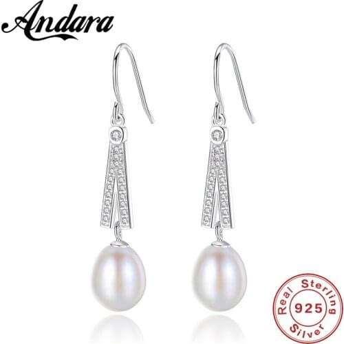 Top Quality Solid 925 Silver AAA Zircon & Natural Pearl Dangle Earrings for Woman Engagement Wedding Jewelry