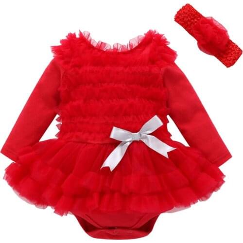 Christmas Newborn Baby Girl Ruffles Red pink purple Tutu Skirted Romper Jumpsuit Headband Girls 2PCS Xmas Clothes