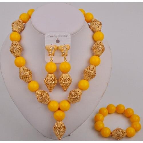 Yellow Costume Necklace Dubai Gold African Jewelry Set Nigerian Beads Jewelry Sets