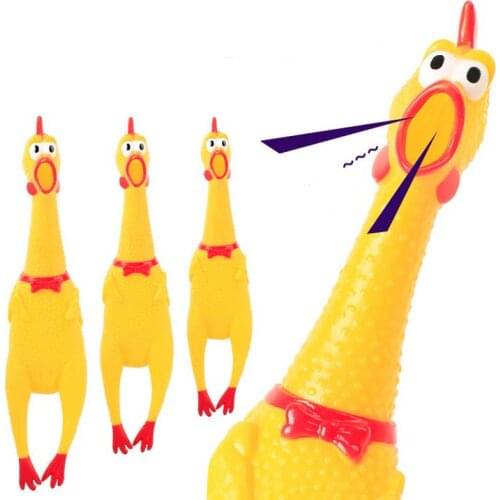 Yellow Mini Rubber Screaming Chicken Pet Dog Love Toy Squeak Squeaker Chew Gift 3 Sizes