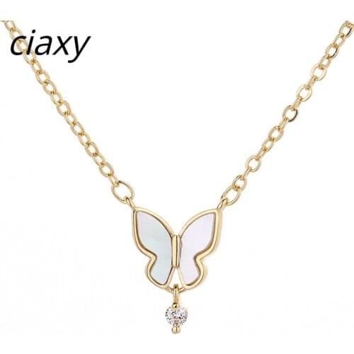 CIAXY 925 Sterling Silver Inlaid Zircon Round Bead Tassel Pendant Clavicle Chain Women Temperament Shell Butterfly Necklace