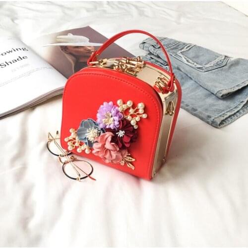 New Fashion Women Handbag Metal Clip Small Square Dinner Flower Shoulder Diagonal Handbag Shoulder Bags