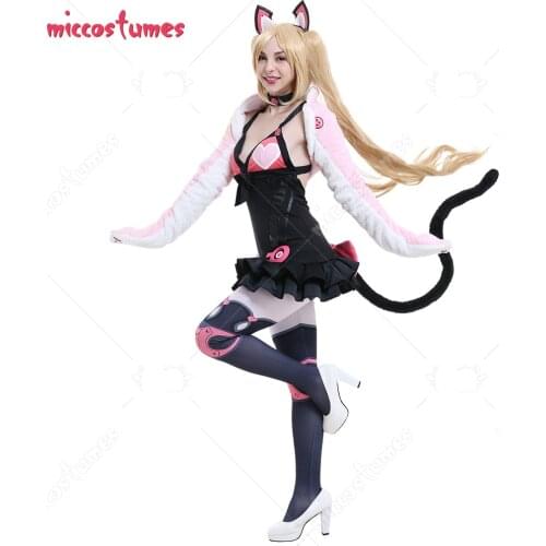 Tekken 7 Lucky Chloe Women Cat Cosplay Costume Furry Bolero Jacket Dress with Cat Ears and Tail