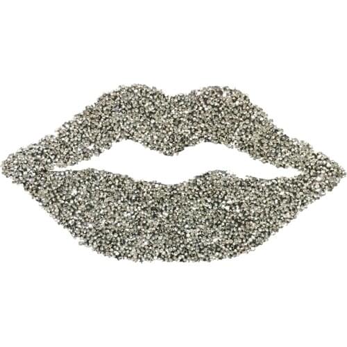 1 Piece 3D Rhinestones Lips Iron on Patch Large Crystal Mouth Beaded Applique for Jeans Clothing Decorations Hot Melt Sticker
