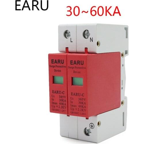 1pc AC SPD 1P+N 2P 30KA~60KA AC385V House Lightning Surge Protector Protective Low-voltage Arrester Device OEM Service Factory