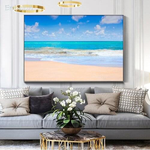 1 Pieces Blue Sky And Beach Landscape Moden Home Decor Pictures For Living Room Wall Art Posters HD Prints Canvas Oil Paintings