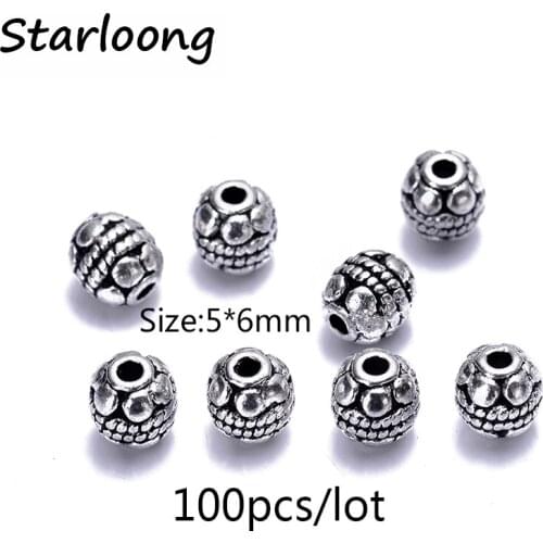 100pcs/lot 5*6mm zinc alloy antique vintage silver plated round charm spacer beads for Bracelet Necklace DIY Jewelry Making