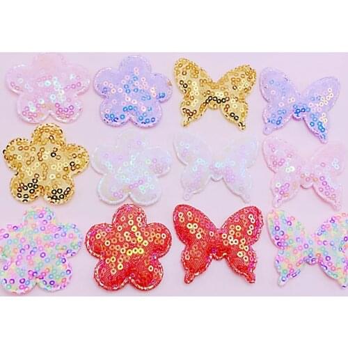 5cmx4.4cm /5cm cloth affixed 50pcs sequins butterfly plum blossom colorful flowers diy children headdress accessories decoration
