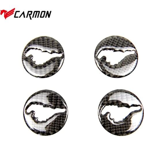 Carmon Car Wheel Hub Rim Emblem Carbon Fiber Stickers for Ford Mustang 2015-2019 Decoration Accessories