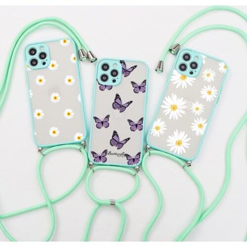 Daisy Flower Lanyard Cord Case For Samsung Galaxy A50 A52 A32 A71 A21s S21 S10 S11 S8 S9 Plus A72 A30 A31 A11 A10 M11 M31 Cover