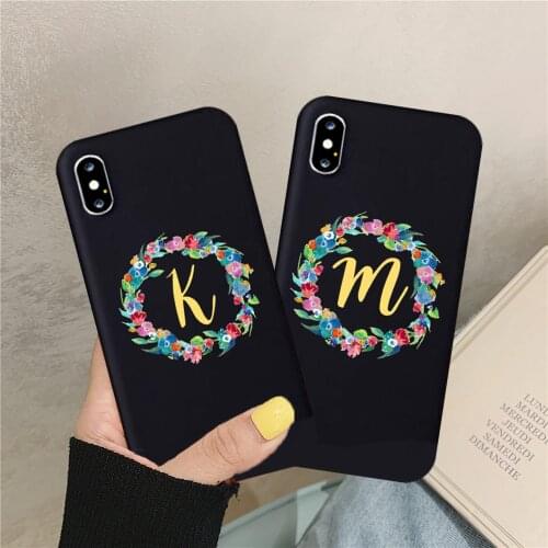 INS Gold Letter Flower Couple Case for IPhone XS MAX XR X 11 Pro 7 8 6s Plus Fashion Black Soft Silicone Phone Cover Coque