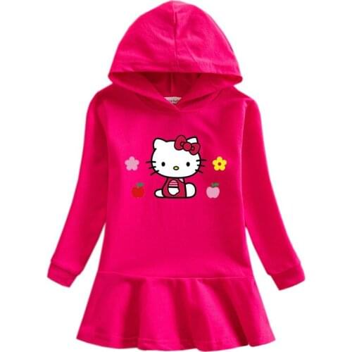 Sanrio Hello Kitty 2021 spring and autumn childrens hooded sweater dress cartoon girl baby casual western style skirt