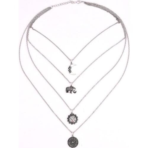 Long pendant Bohemian Necklace Silver color Necklace multi layer fashion versatile accessories retro novelty