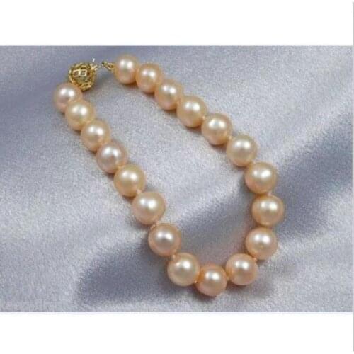 Elegant south sea baroque 9-10mm gold pink pearl bracelet 7.5-8"