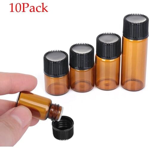 10PCS 1/2/3/5ml Mini Bottle Empty Glass Plastic Amber Essential Oil Bottle with Orifice Reducer Refillable Bottles Vials Cosmeti