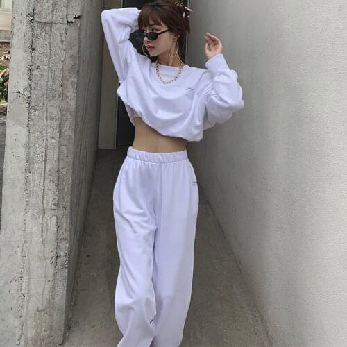 FORYUNSHES 2020 Autumn Winter Women Loose Thick Suit 2 Pieces Sets Short Pullover Sweatshirt And Jogger Pants Track Suit Korean