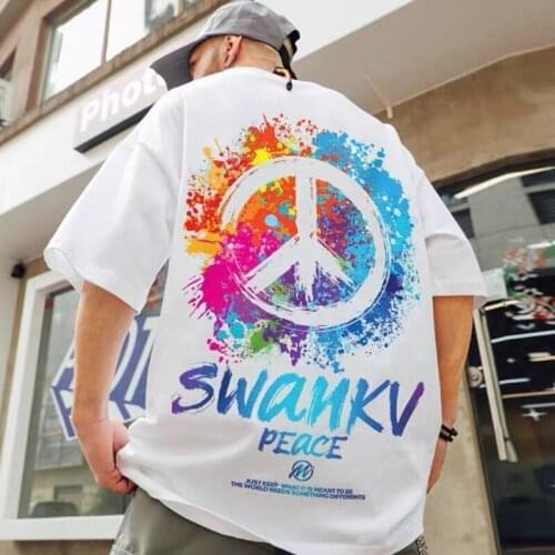 Short Sleeve T-shirt Summer Graffiti Print Mens Fat Street Trend Hip Hop Loose Oversized T-shirt Trend Y2k Grunge Gym Fishing