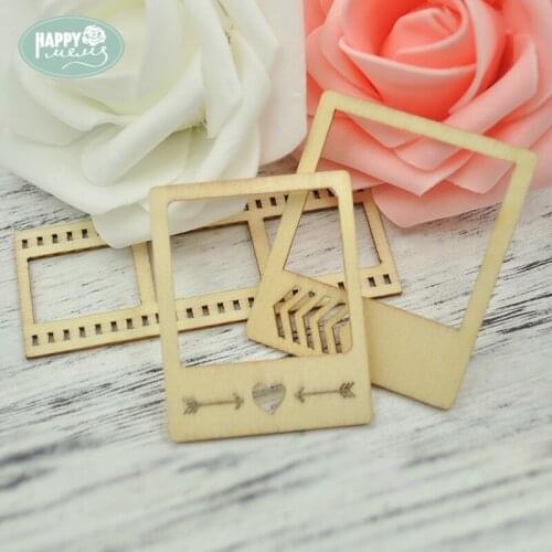 Happymems Wood Shape Frames 24pcs Unfinished Wooden Crafts Wall Sticker Household Scrapbooking Embellishments Gifts Decor