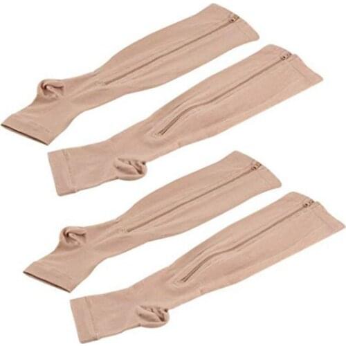 MYTL 2 Pairs Compression Socks Men/Women Open Toe Leg Support Stocking Knee High Socks With Zipper 15-20 Mmhg