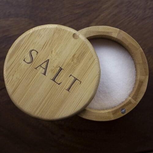 Salt Box Bamboo Storage Box with Magnetic Swivel Lid "Salt" Engraved on Lid Salt Storage Box for Keeping Table Salt