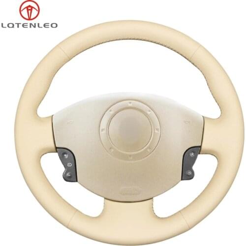 LQTENLEO Beige Artificial Leather Car Steering Wheel Cover For Renault Megane 2 2003-2008 Kangoo 2008-2012 Scenic 2 2003-2010
