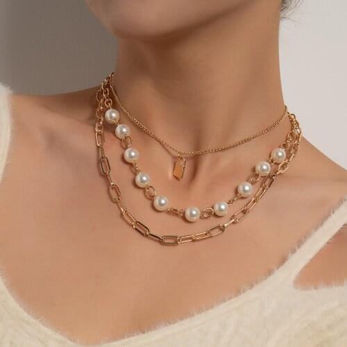 Multi-layered Fashion Small Lock-shaped Pendant Necklace Round Pearl Necklace Fashion Trend Party Women Necklaces Halloween