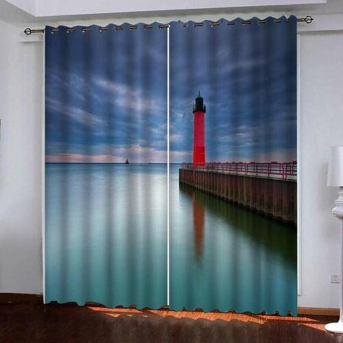 3D Early morning sea Blackout Curtain For Living Room Bedroom Window Curtains popular silk curtain decor