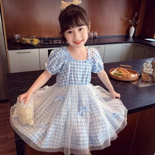 New Princess Sweet Girls Dress Girls Clothes Children Clothing Summer Kids Party Tutu Dresses for Girls Plaid Tulle Casual Dress