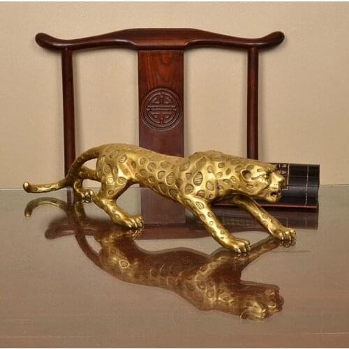 Huge 10 inches Chinese Folk Bronze Copper Lucky Money Leopard Cheetah Art Statue