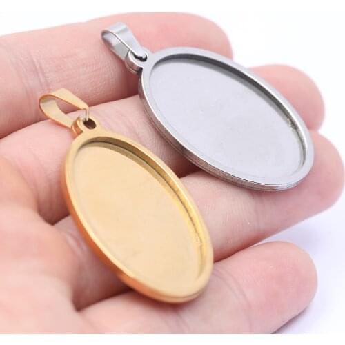 Onwear 10pcs 20x30mm Oval Gold Cabochon Trays Stainless Steel Pendant Base Settings Diy Necklace Bezel Blanks