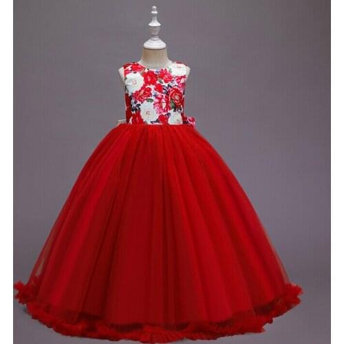 Baby Girls Princess Dress Toddler Girls Tulle Pageant Dress Cute Sleeveless Floral Print Floor Length Party Gown